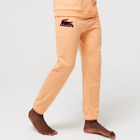 LACOSTE @ Men’s Felt Crocodile Light Orange Cotton Blend Joggers Size XL NEW - Picture 1 of 8